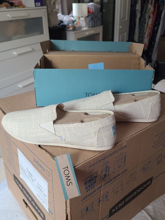 Toms Shoes - TOMS Redondo Loafers, Natural Metallic Slubby Woven, W US Size 9.5